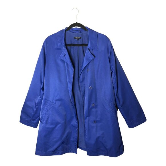 Eileen Fisher Rain Trench Coat Blue Notched‎ Collar Button Down Sz Medium - Picture 1 of 9